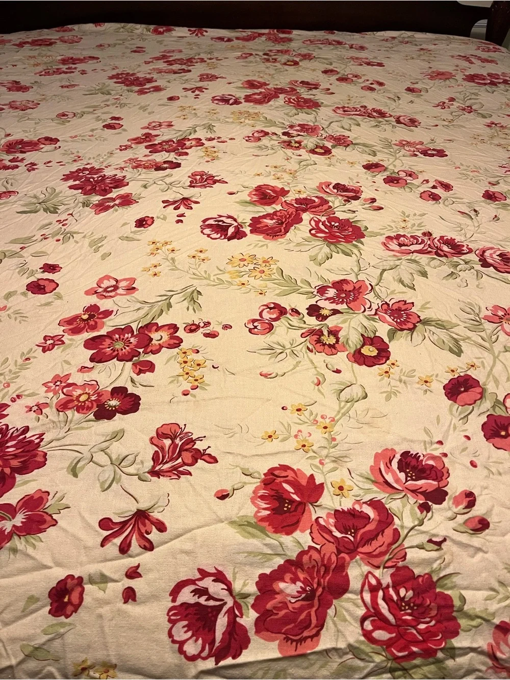 Pottery Barn Cream & dark red/pink floral  cotton linen duvet cover & shams